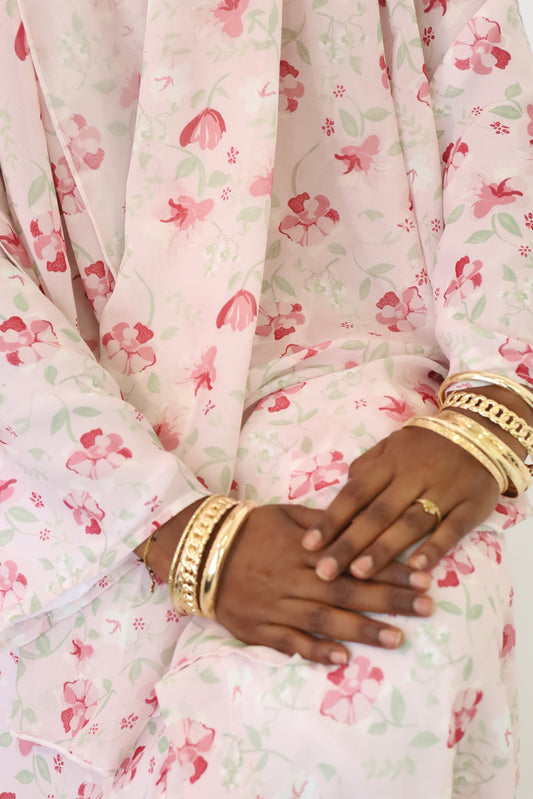 pink printed abaya
