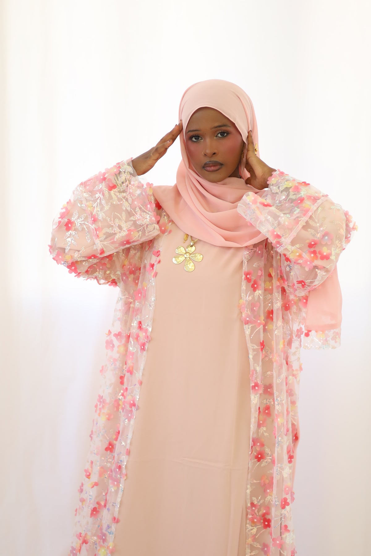 Floral embroidery lace abaya