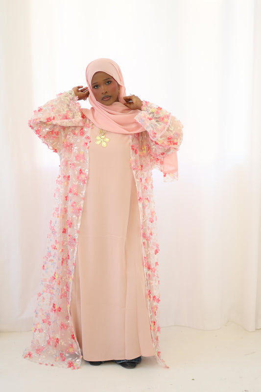 Floral embroidery lace abaya