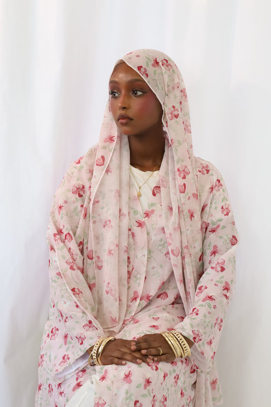 pink printed abaya
