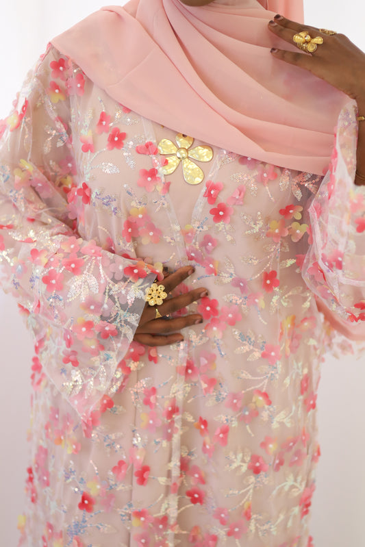 Floral embroidery lace abaya