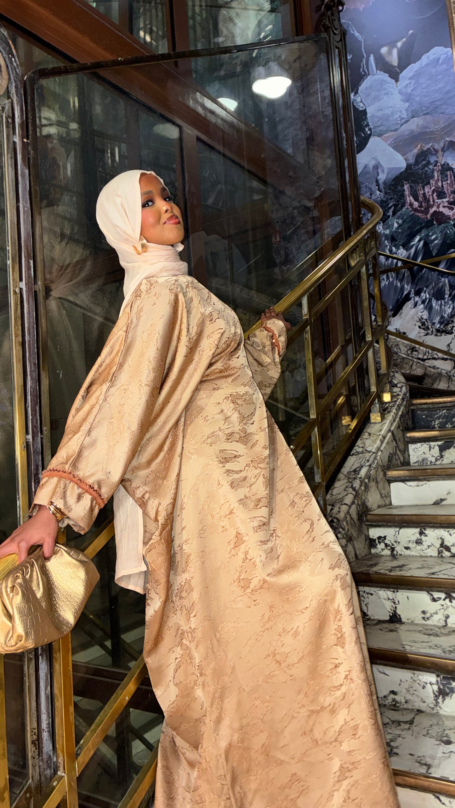 Champagne Marble Abaya – champagne abaya with frilled cuff detail